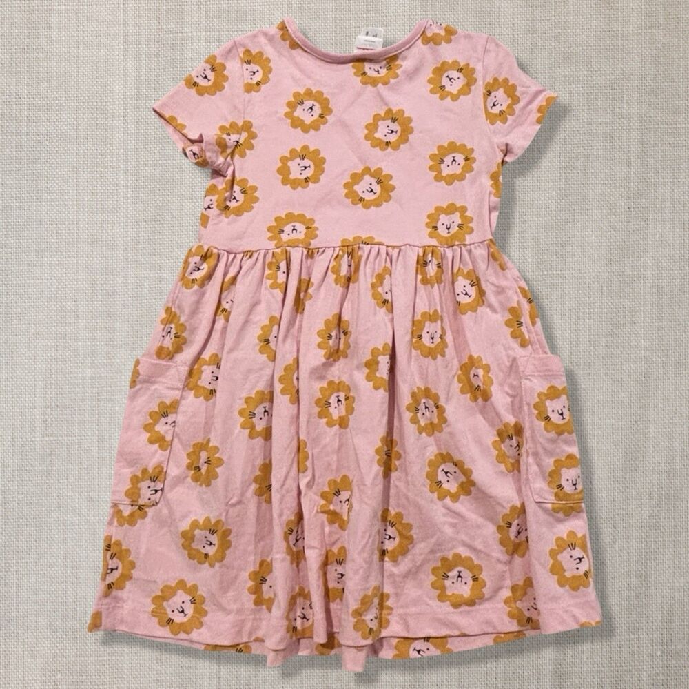 Hanna Andersson Frankie Lion Print Pocket Dress Pink Girls Size 5 - Picture 4 of 4